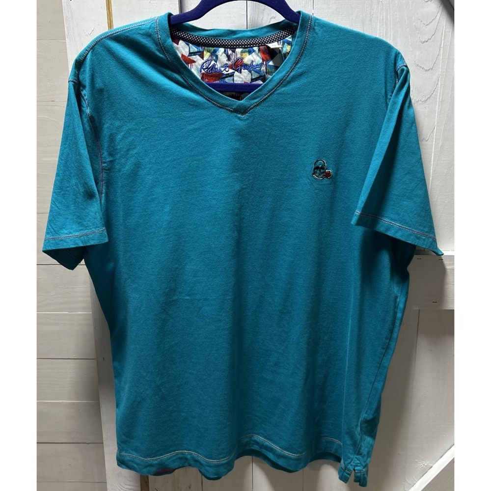 Robert Graham Women's T-shirt Size XL Short Sleeve Turquoise Skull Embroidery